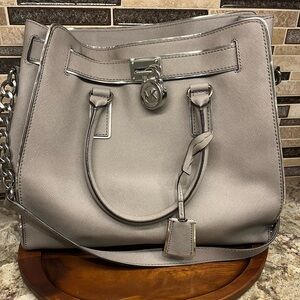 Michael Kors Gray Hamilton Saffiano Leather Handbag with Silver Hardware